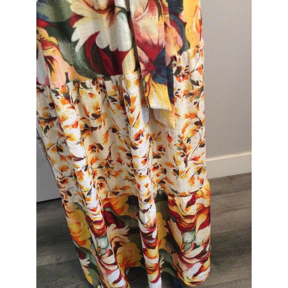 New NWT Figeroa Flower Flutter Sleeve Tiered Sunflower Floral Large Lined - Picture 9 of 9